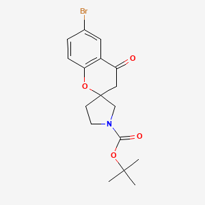 molecular formula C17H20BrNO4 B1400749 6-Bromo-3,4-dihydro-4-oxo-spiro[2H-1-benzopyran-2,3'-pyrrolidine]-1'-carboxylic acid 1,1-dimethylethyl ester CAS No. 1291076-20-4
