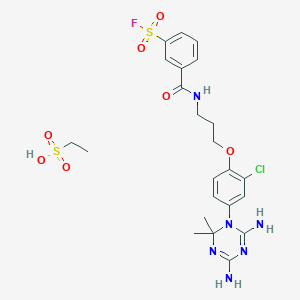 molecular formula C23H30ClFN6O7S2 B14007596 3-[3-[2-Chloro-4-(4,6-diamino-2,2-dimethyl-1,3,5-triazin-1-yl)phenoxy]propylcarbamoyl]benzenesulfonyl fluoride CAS No. 25313-01-3