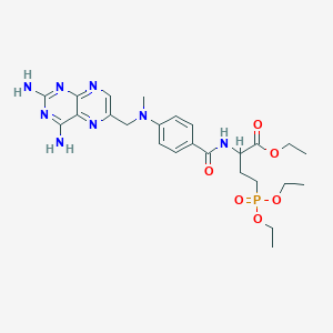 molecular formula C25H35N8O6P B14007735 Ethyl 2-[[4-[(2,4-diaminopteridin-6-YL)methyl-methyl-amino]benzoyl]amino]-4-diethoxyphosphoryl-butanoate CAS No. 92215-59-3