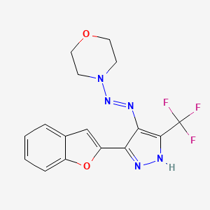 molecular formula C16H14F3N5O2 B14008035 [3-(1-benzofuran-2-yl)-5-(trifluoromethyl)-1H-pyrazol-4-yl]-morpholin-4-yldiazene CAS No. 27218-65-1