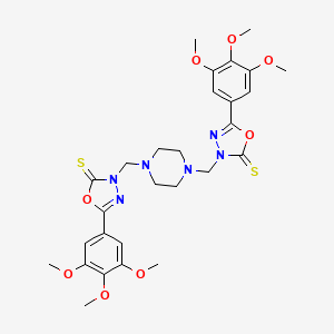 3-[[4-[[2-Sulfanylidene-5-(3,4,5-trimethoxyphenyl)-1,3,4-oxadiazol-3-yl]methyl]piperazin-1-yl]methyl]-5-(3,4,5-trimethoxyphenyl)-1,3,4-oxadiazole-2-thione