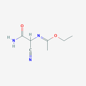 molecular formula C7H11N3O2 B14008709 Ethyl (1E)-N-(2-amino-1-cyano-2-oxoethyl)ethanimidate CAS No. 34407-35-7