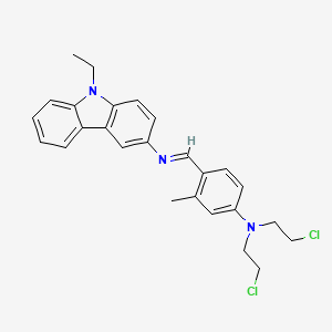 molecular formula C26H27Cl2N3 B14008810 n-[(e)-{4-[Bis(2-chloroethyl)amino]-2-methylphenyl}methylidene]-9-ethyl-9h-carbazol-3-amine CAS No. 15332-54-4