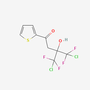 molecular formula C9H6Cl2F4O2S B14008928 4-Chloro-3-[chloro(difluoro)methyl]-4,4-difluoro-3-hydroxy-1-(thiophen-2-yl)butan-1-one CAS No. 34844-34-3