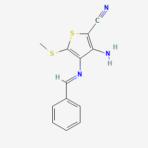 molecular formula C13H11N3S2 B14009031 3-Amino-4-[(E)-benzylideneamino]-5-(methylsulfanyl)thiophene-2-carbonitrile CAS No. 74013-15-3