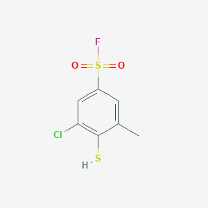 molecular formula C7H6ClFO2S2 B14009356 Benzenesulfonyl fluoride, 3-chloro-4-mercapto-5-methyl- CAS No. 35685-81-5