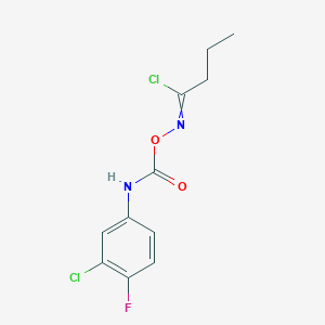 molecular formula C11H11Cl2FN2O2 B14009559 N-([(3-Chloro-4-fluoroanilino)carbonyl]oxy)butanimidoylchloride 