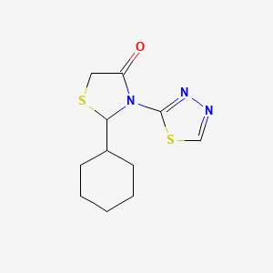 molecular formula C11H15N3OS2 B14010157 2-Cyclohexyl-3-(1,3,4-thiadiazol-2-yl)-1,3-thiazolidin-4-one CAS No. 91260-02-5