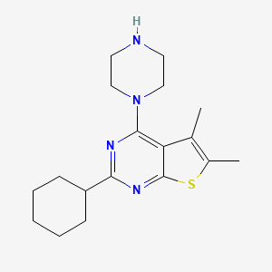 molecular formula C18H26N4S B1401023 2-Cyclohexyl-5,6-dimethyl-4-(piperazin-1-yl)thieno[2,3-d]pyrimidine CAS No. 1361118-58-2