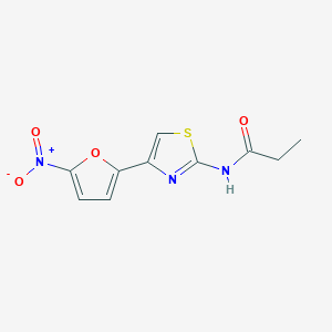 molecular formula C10H9N3O4S B14010239 N-[4-(5-nitrofuran-2-yl)-1,3-thiazol-2-yl]propanamide CAS No. 92057-24-4