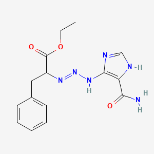 molecular formula C15H18N6O3 B14010245 ethyl 2-[[(5-carbamoyl-1H-imidazol-4-yl)amino]diazenyl]-3-phenylpropanoate CAS No. 3413-79-4