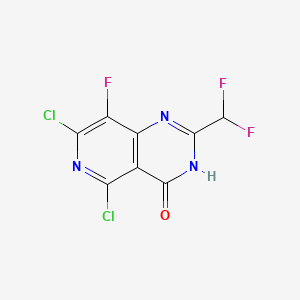 molecular formula C8H2Cl2F3N3O B14010418 5,7-dichloro-2-(difluoromethyl)-8-fluoro-1H-pyrido[4,3-d]pyrimidin-4-one 