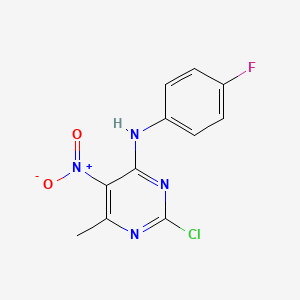 molecular formula C11H8ClFN4O2 B14010675 2-chloro-N-(4-fluorophenyl)-6-methyl-5-nitropyrimidin-4-amine CAS No. 841-80-5