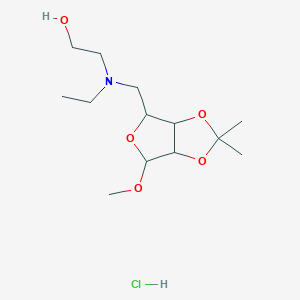 molecular formula C13H26ClNO5 B14010922 2-[Ethyl-[(4-methoxy-2,2-dimethyl-3a,4,6,6a-tetrahydrofuro[3,4-d][1,3]dioxol-6-yl)methyl]amino]ethanol;hydrochloride CAS No. 54984-82-6