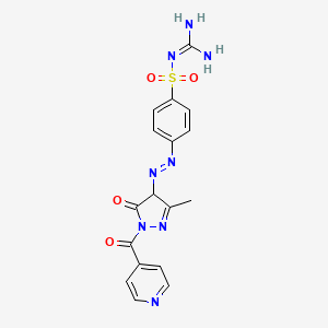 molecular formula C17H16N8O4S B14010948 2-[4-[[3-methyl-5-oxo-1-(pyridine-4-carbonyl)-4H-pyrazol-4-yl]diazenyl]phenyl]sulfonylguanidine CAS No. 78503-90-9