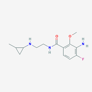 molecular formula C14H20FN3O2 B140113 2-Methoxy-4-fluoro-3-amino-N-((2-methylcyclopropylamino)ethyl)benzamide CAS No. 133849-96-4