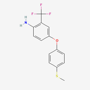 molecular formula C14H12F3NOS B1401168 4-(4-Methylsulfanylphenoxy)-2-trifluoromethylphenylamine CAS No. 74159-79-8