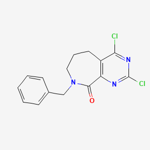 molecular formula C15H13Cl2N3O B14011709 8-Benzyl-2,4-dichloro-5,6,7,8-tetrahydro-9H-pyrimido[4,5-c]azepin-9-one 