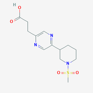 molecular formula C13H19N3O4S B1401190 3-[5-(1-Methanesulfonyl-piperidin-3-yl)-pyrazin-2-yl]-propionic acid CAS No. 1316227-51-6