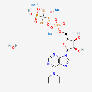 molecular formula C15H23Br2N5Na3O13P3 B14013411 trisodium;[dibromo-[[[(2R,3S,4R,5R)-5-[6-(diethylamino)purin-9-yl]-3,4-dihydroxyoxolan-2-yl]methoxy-oxidophosphoryl]oxy-oxidophosphoryl]methyl]-hydroxyphosphinate;hydrate 