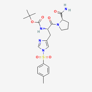 molecular formula C23H31N5O6S B1401389 叔丁基((S)-1-((S)-2-氨基甲酰基吡咯烷-1-基)-1-氧代-3-(1-甲苯磺酰基-1H-咪唑-4-基)丙-2-基)氨基甲酸酯 CAS No. 35899-49-1