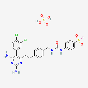 molecular formula C26H25Cl2FN6O7S2 B14013898 4-[[4-[2-[2,6-Diamino-5-(3,4-dichlorophenyl)pyrimidin-4-yl]ethyl]phenyl]methylcarbamoylamino]benzenesulfonyl fluoride CAS No. 20111-26-6