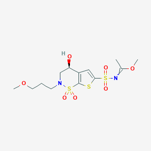 molecular formula C13H20N2O7S3 B1401396 (S,E)-甲基 N-(4-羟基-2-(3-甲氧基丙基)-1,1-二氧化-3,4-二氢-2H-噻吩并[3,2-e][1,2]噻嗪-6-基)磺酰基乙酰亚胺酸盐 CAS No. 221910-88-9