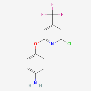 molecular formula C12H8ClF3N2O B1401472 4-{[6-Chloro-4-(trifluoromethyl)pyridin-2-yl]oxy}aniline CAS No. 86575-23-7