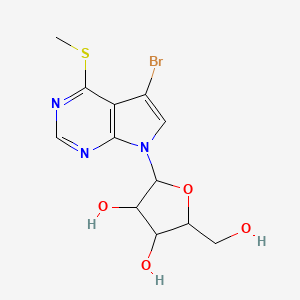 molecular formula C12H14BrN3O4S B14014875 7h-Pyrrolo[2,3-d]pyrimidine, 5-bromo-4-(methylthio)-7-pentofuranosyl- CAS No. 24386-90-1