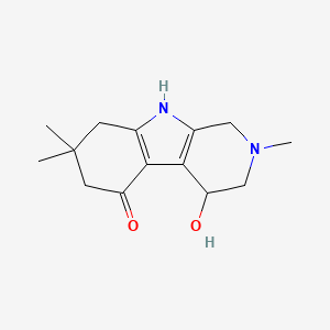 molecular formula C14H20N2O2 B14017048 4-Hydroxy-2,7,7-trimethyl-1,3,4,6,8,9-hexahydropyrido[3,4-b]indol-5-one CAS No. 66842-68-0