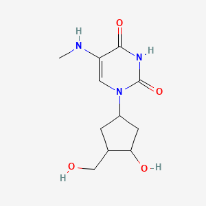 molecular formula C11H17N3O4 B14017241 1-[3-Hydroxy-4-(hydroxymethyl)cyclopentyl]-5-(methylamino)pyrimidine-2,4-dione CAS No. 83967-05-9