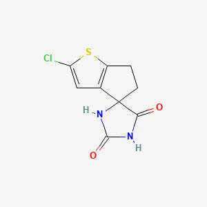 molecular formula C9H7ClN2O2S B14017252 2-Chloro-5,6-dihydrospiro[cyclopenta[B]thiophene-4,4'-imidazolidine]-2',5'-dione 