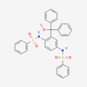 molecular formula C32H28N2O5S2 B14017377 N-[4-(benzenesulfonamido)-3-[methoxy(diphenyl)methyl]phenyl]benzenesulfonamide CAS No. 43021-10-9