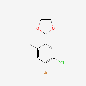 molecular formula C10H10BrClO2 B14017422 2-(4-Bromo-5-chloro-2-methylphenyl)-1,3-dioxolane 