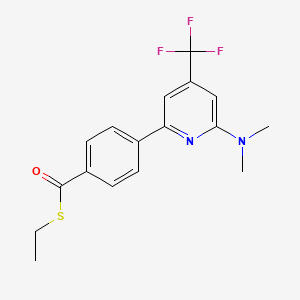 molecular formula C17H17F3N2OS B1401794 4-(6-Dimethylamino-4-trifluoromethyl-pyridin-2-yl)-thiobenzoic acid S-ethyl ester CAS No. 1983918-75-7