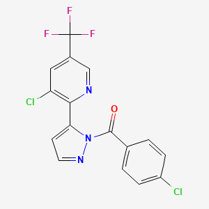molecular formula C16H8Cl2F3N3O B1401798 (4-Chloro-phenyl)-[5-(3-chloro-5-trifluoromethyl-pyridin-2-yl)-pyrazol-1-yl]-methanone CAS No. 1311278-51-9