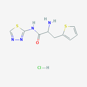 molecular formula C9H11ClN4OS2 B14018357 2-Thiophenepropanamide,3,4-thiadiazol-2-yl-, monohydrochloride, (+-)- CAS No. 85369-16-0