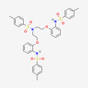 molecular formula C37H39N3O8S3 B14018611 N,N'-{[(4-Methylbenzene-1-sulfonyl)azanediyl]bis[(ethane-2,1-diyl)oxy-2,1-phenylene]}bis(4-methylbenzene-1-sulfonamide) CAS No. 54533-69-6