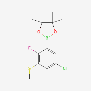 molecular formula C13H17BClFO2S B14019048 2-(5-Chloro-2-fluoro-3-(methylthio)phenyl)-4,4,5,5-tetramethyl-1,3,2-dioxaborolane 