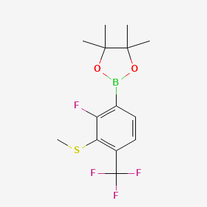 molecular formula C14H17BF4O2S B14019201 2-(2-Fluoro-3-(methylthio)-4-(trifluoromethyl)phenyl)-4,4,5,5-tetramethyl-1,3,2-dioxaborolane 