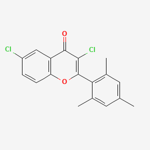 molecular formula C18H14Cl2O2 B14020682 3,6-Dichloro-2-(2,4,6-trimethylphenyl)chromen-4-one CAS No. 13179-05-0