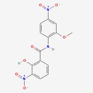 molecular formula C14H11N3O7 B14020889 Benzamide, 2-hydroxy-N-(2-methoxy-4-nitrophenyl)-3-nitro- CAS No. 33581-06-5