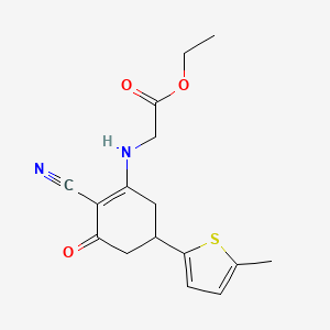 molecular formula C16H18N2O3S B1402123 ethyl N-[2-cyano-5-(5-methyl-2-thienyl)-3-oxocyclohex-1-en-1-yl]glycinate CAS No. 1428139-73-4