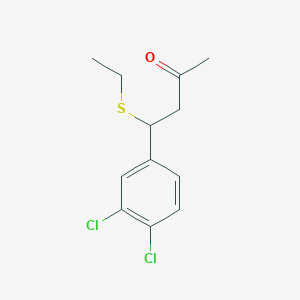 molecular formula C12H14Cl2OS B14022229 4-(3,4-Dichlorophenyl)-4-(ethylsulfanyl)butan-2-one CAS No. 77921-31-4