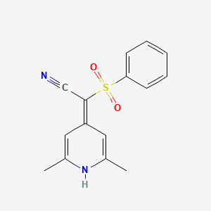 molecular formula C15H14N2O2S B14022376 2-(Benzenesulfonyl)-2-(2,6-dimethyl-1,4-dihydropyridin-4-ylidene)acetonitrile 