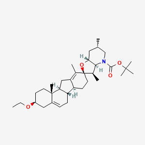 molecular formula C34H53NO4 B14022478 Tert-butyl (3S,3'R,3A'S,6AS,6BS,6'S,7A'R,9R,11AS,11BR)-3-ethoxy-3',6',10,11B-tetramethyl-1,2,3,3',3A',4,5',6,6A,6B,6',7,7',7A',8,11,11A,11B-octadecahydro-4'H-spiro[benzo[A]fluorene-9,2'-furo[3,2-B]pyridine]-4'-carboxylate 