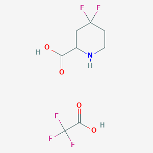 molecular formula C8H10F5NO4 B14022482 4,4-Difluoropiperidine-2-carboxylic acid trifluoroacetate 