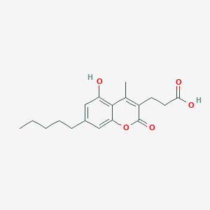 molecular formula C18H22O5 B14022787 5-Hydroxy-4-methyl-2-oxo-7-pentyl-2H-1-benzopyran-3-propanoic acid CAS No. 16849-38-0