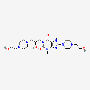 molecular formula C22H38N8O5 B14022834 8-[4-(2-Hydroxyethyl)piperazin-1-yl]-1-[2-hydroxy-3-[4-(2-hydroxyethyl)piperazin-1-yl]propyl]-3,7-dimethyl-purine-2,6-dione CAS No. 69408-12-4