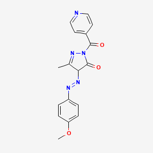 molecular formula C17H15N5O3 B14023147 4-[(E)-(4-Methoxyphenyl)diazenyl]-5-methyl-2-(pyridine-4-carbonyl)-2,4-dihydro-3H-pyrazol-3-one CAS No. 76149-54-7